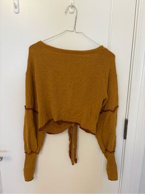 Free People Cropped Tie-Back Sweater in Mustard